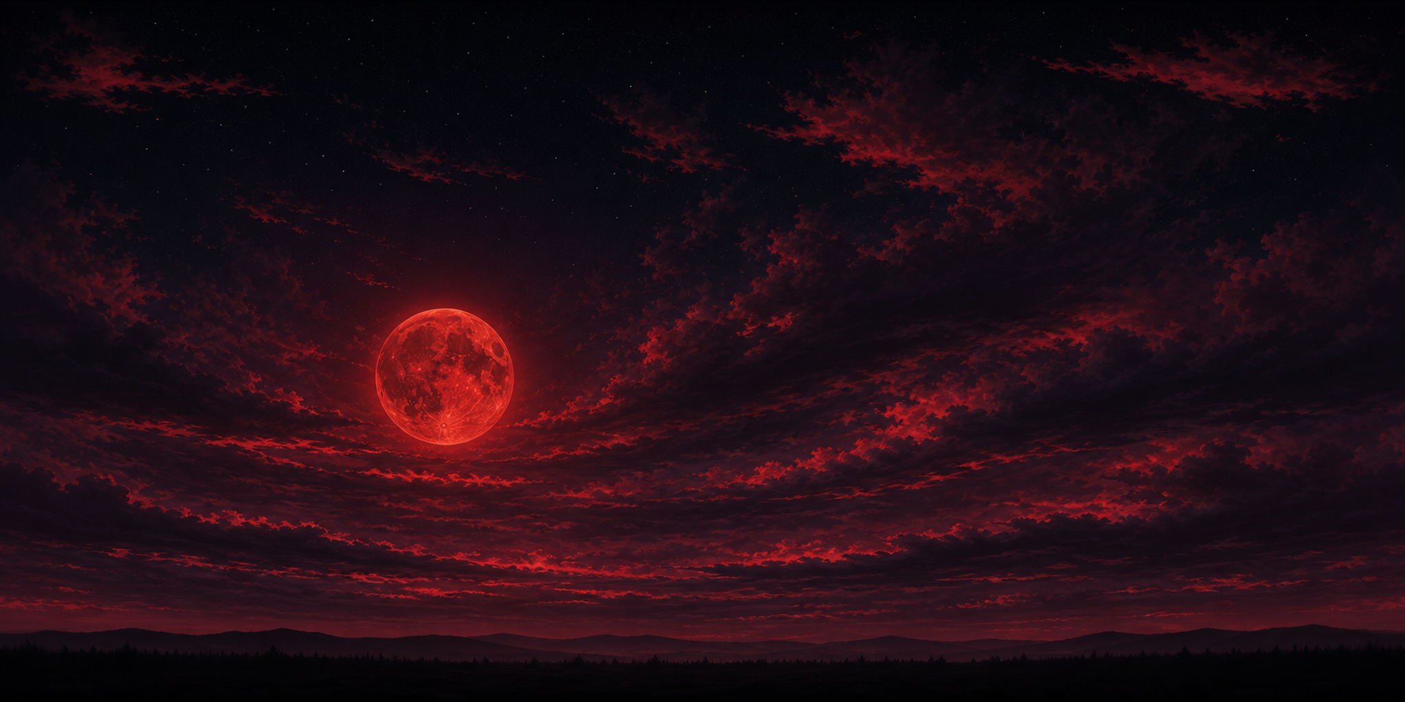 Gameplay screenshot: blood-moon sky over the Hungarian countryside