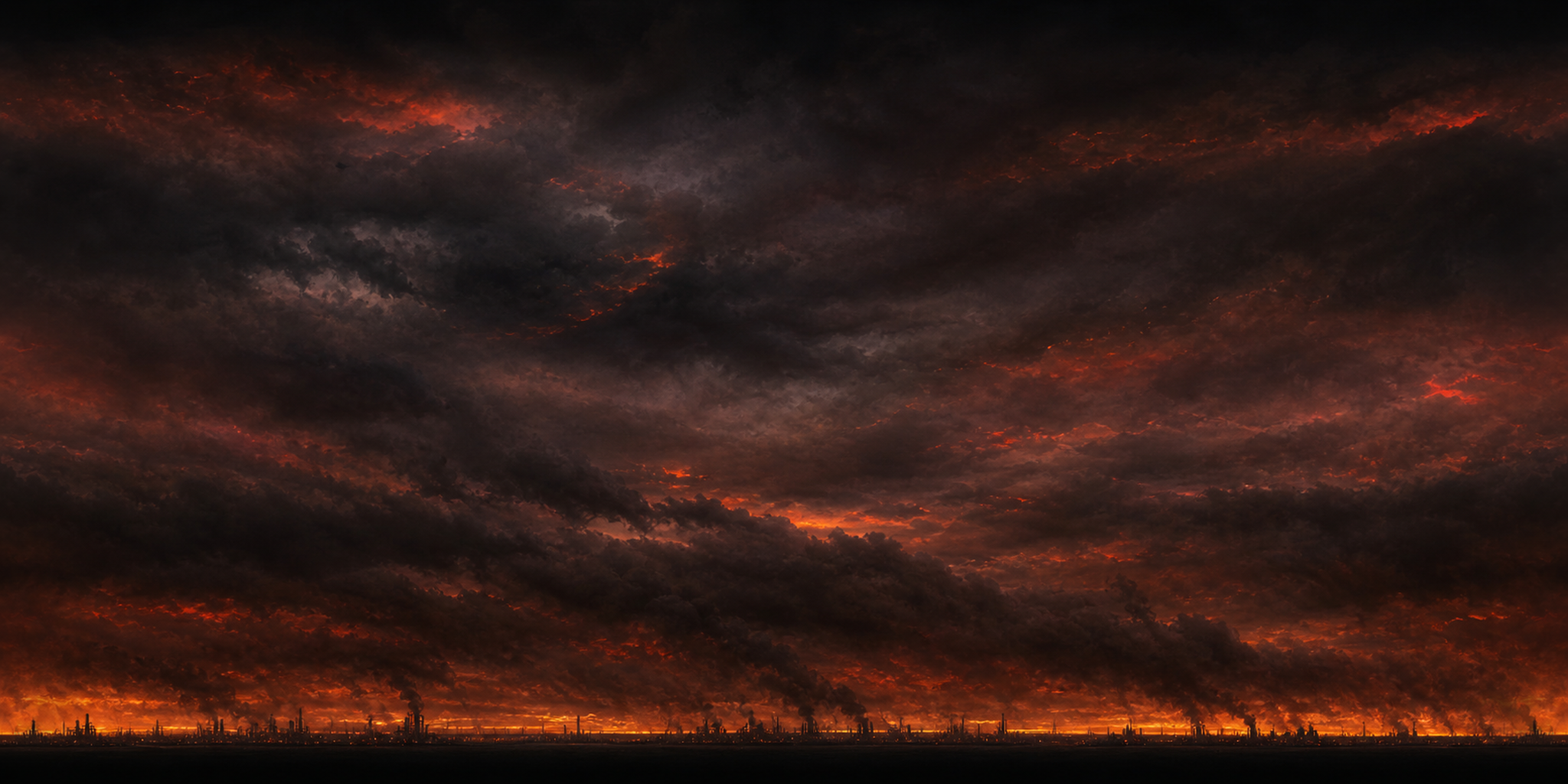 Gameplay screenshot: industrial zone with ember-lit sky